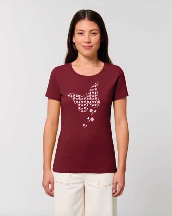Camiseta Chica Diseño Mariposas Granate
